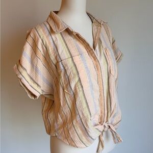 Shyanne Striped Button-Up Tie-Front Top